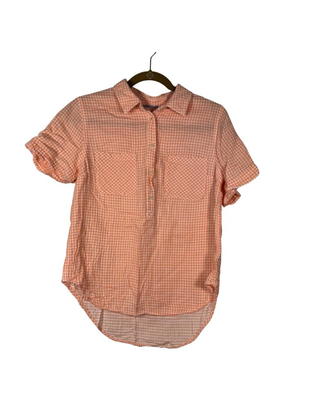 Merona Medium Orange Gingham Short Sleeve Button Down Shirt Retro Cottagecore